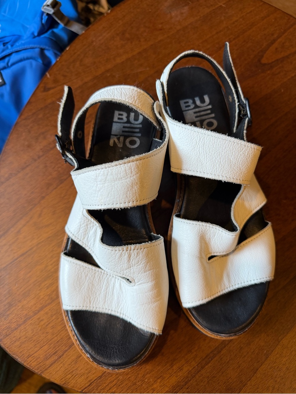Bueno Cream Leather Strappy Open-Toe Sandals